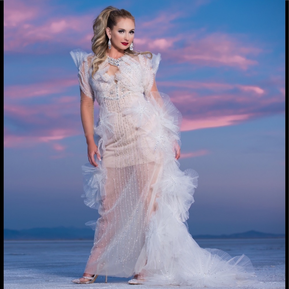 Pageant White evening gown - wedding